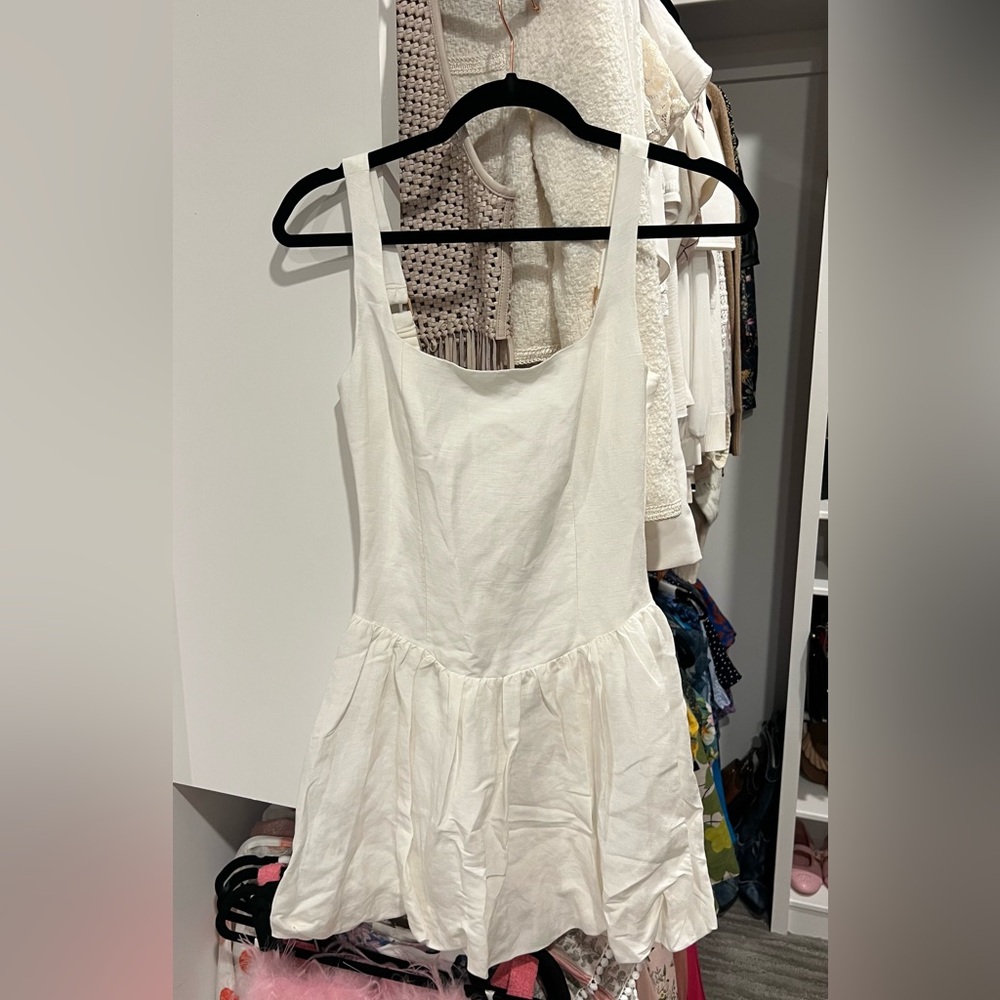 Linen bubble hem mini dress White Sleeveless Dress